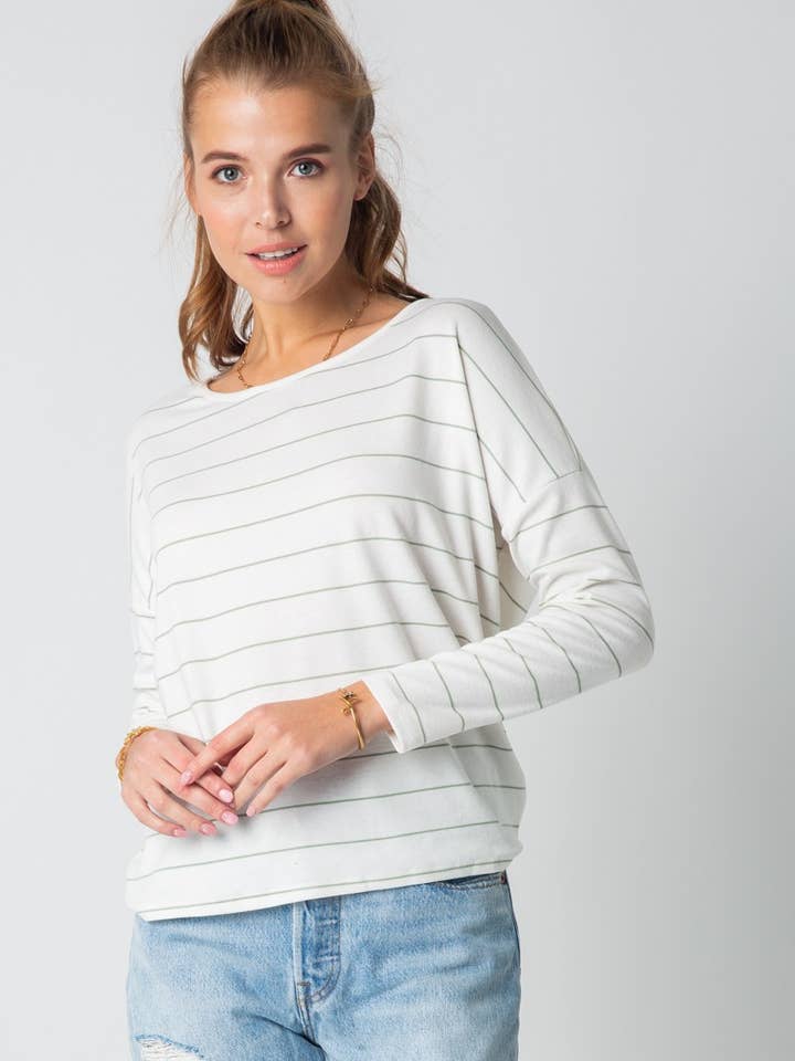 Gestreifter Rundhalsausschnitt aus Baumwolle, mit Schleife am Rücken, Langarm für den Großhandel von STYLE RACK