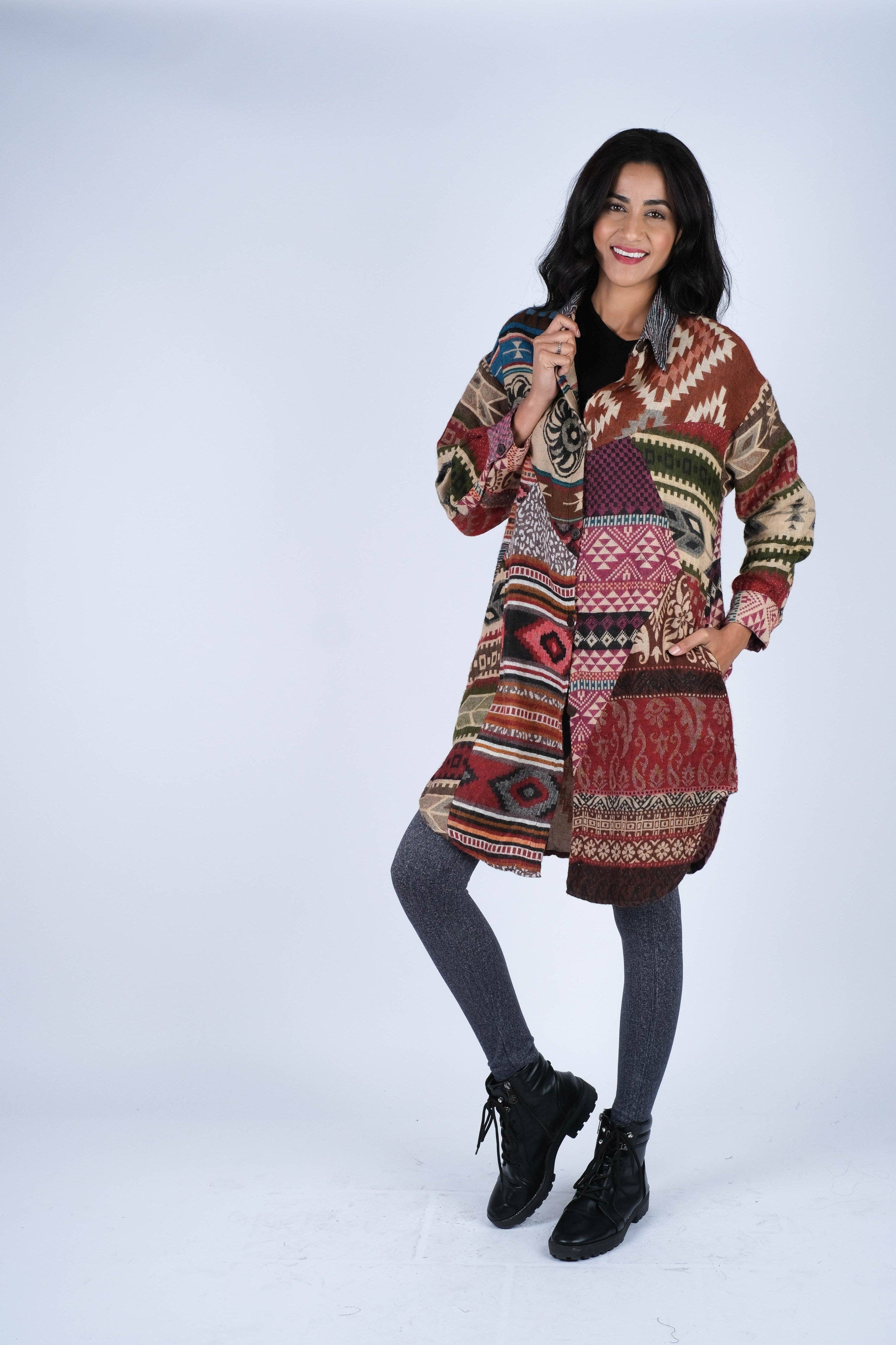 Sacred Threads - Wholesale Coat - Women's - Cozy Patchwork Southwestern Coat1