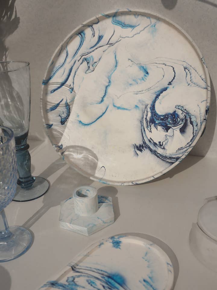 Ceramic Ionian Sea Round Tray for wholesale by OLIRA HOME