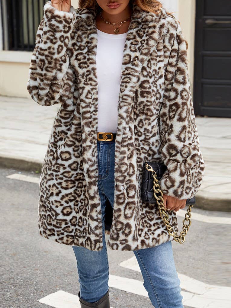 Leopard Leopard-Print Midi Faux-Fur Coat Plush Jacket for wholesale on Faire2