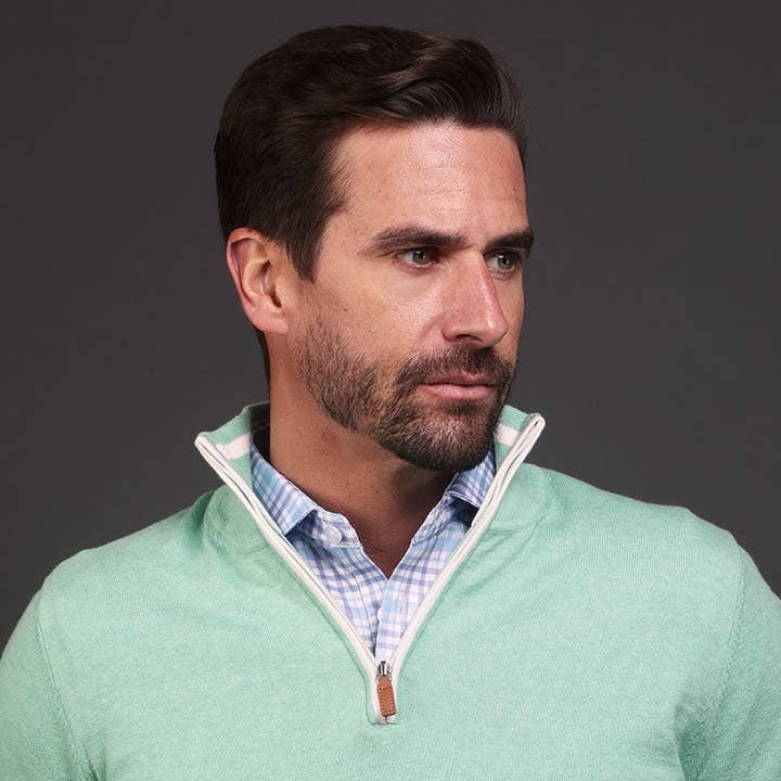 Collars & Co. - Wholesale Knit Sweater - Men's - Sea Green Luxury Touch Cotton Quarter Zip Sweater1