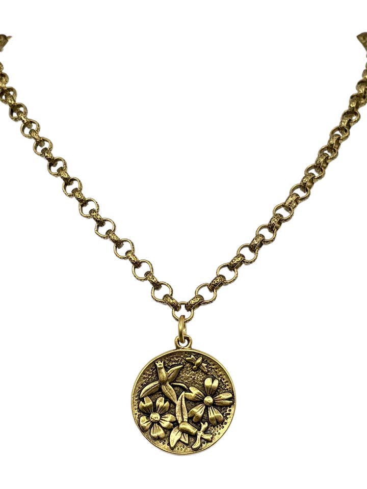 Gold Plated 18" Chain with Gold Plated Flower Bee Pendant for wholesale by Erin Knight Designs