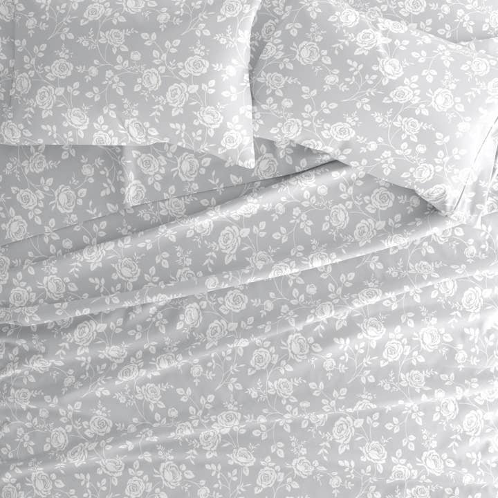 Ensemble de draps 4 pièces à motif rose gris pour la vente par ienjoy Home