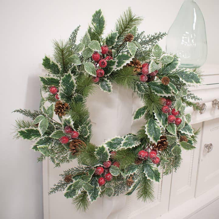 Saybrook Lane - Wholesale Wreath - Icy Winterberry Holly & Pine Wreath, 24"1