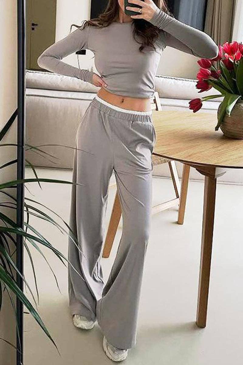 GREY Long-Sleeve Flared Pants Set for wholesale on Faire1