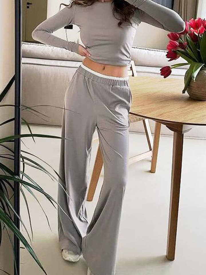 GREY Long-Sleeve Flared Pants Set for wholesale on Faire1