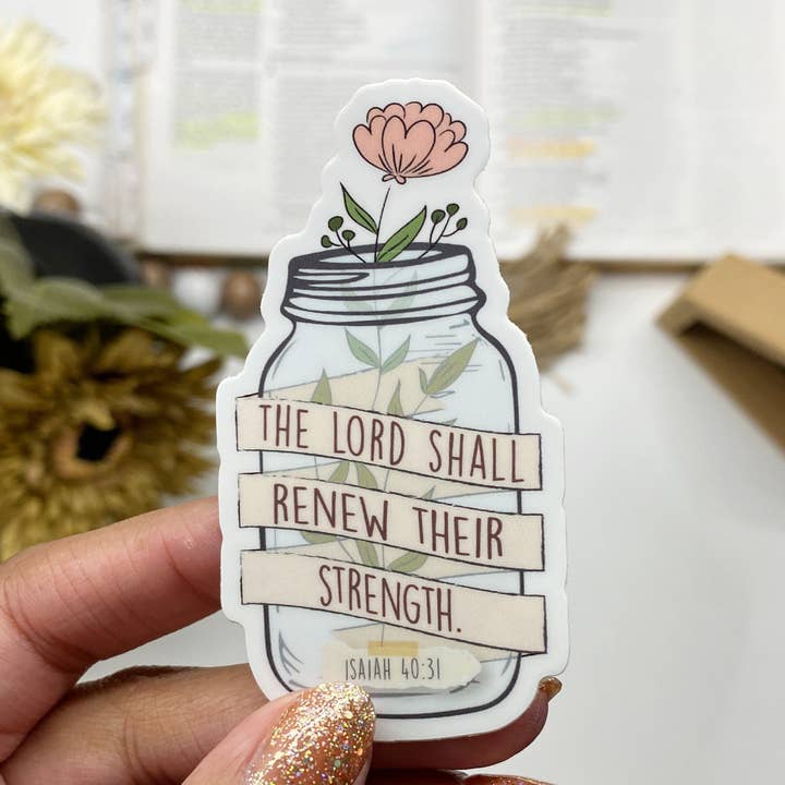Autocollant floral encourageant un verset biblique en vinyle imperméable pour la vente par Dear Bold Believer