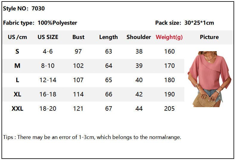 Lovesoft - Vendita all'ingrosso Camicetta - Donna - Top in chiffon casual da donna con maniche a spacco arricciate e scollo a V fluente.9