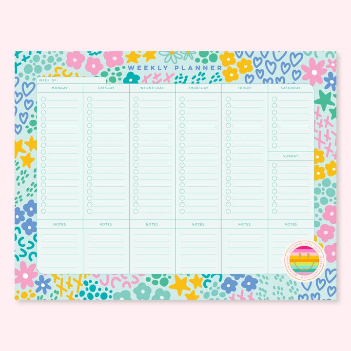 Bloc-notes de planification hebdomadaire | 8,5 « x 11" | Mint Rainbow Garden pour la vente par Cleary Lane