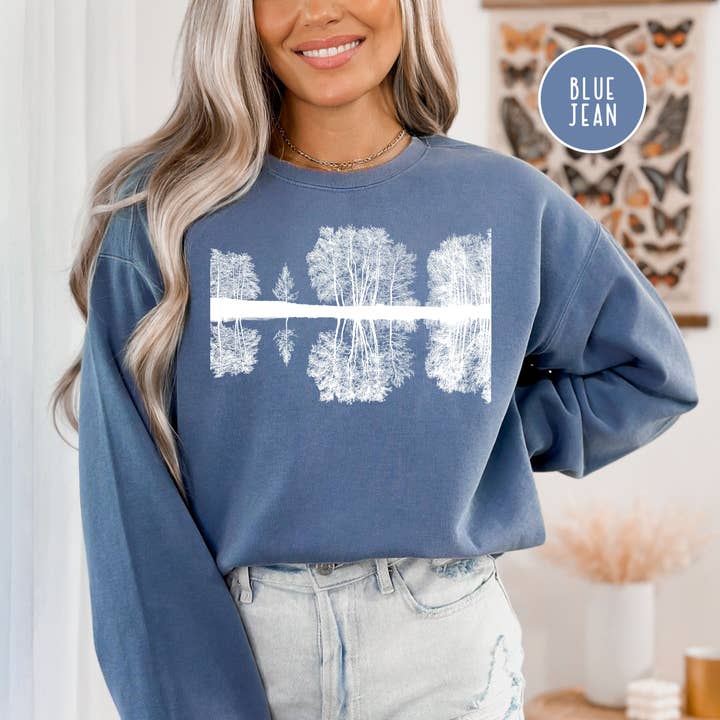 Trees and Lake Reflections Nature Lover Comfort Colors® Sweatshirt for wholesale by CindyL Boutique