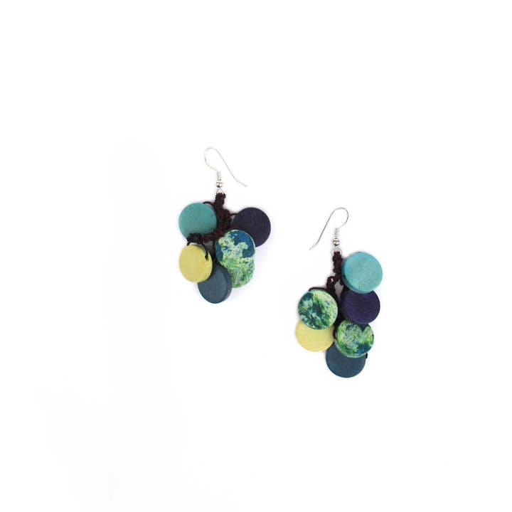 Katie and Company – wholesale Dangle earrings – Jackie iris splashed wood bead earrings