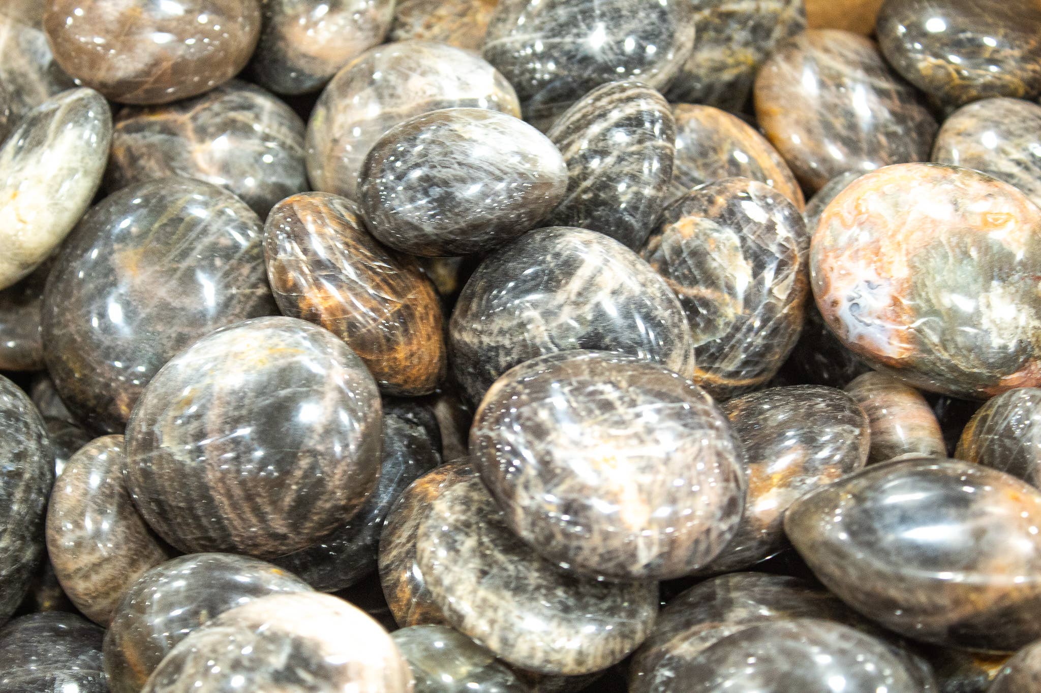 Quasar Gems USA - Vente Pierre et cristal de spiritualité - Galets de Pierre de Lune Noire 1kg/2lbs1