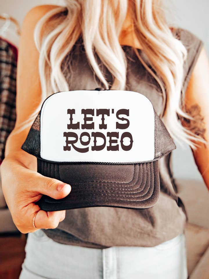 Let's Rodeo TRUCKER CAP BWNWHT for wholesale by Keep it Gypsy