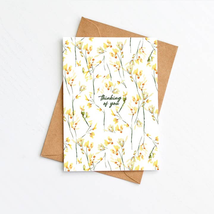 A2 Greeting Card - “Thinking of You” Yellow Branch for wholesale by LaCott Fine Art