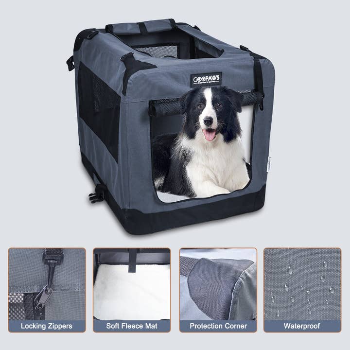 Jespet - Wholesale Pet Carrier - Cat/Dog - Jespet Indoor & Outdoor 3-Door Collapsible Soft-Sided Dog, Cat & Small Pet Crate, Gray, 27''