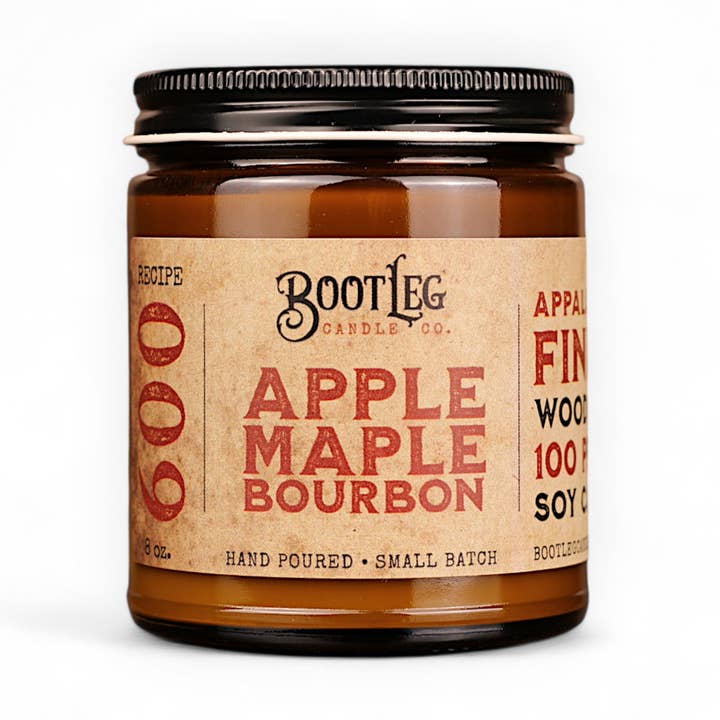 Apple Maple Bourbon - 8oz Soy Wax, Wood Wick Candle for wholesale by Bootleg Candle Company