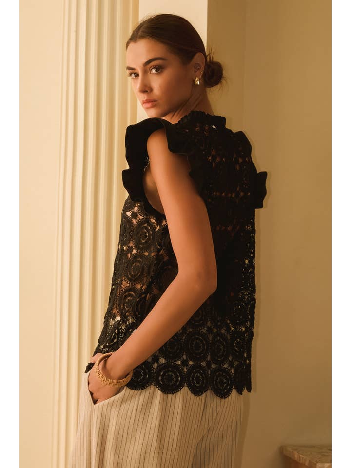 Oddi - Vente Chemisier – femme - Haut à manches courtes évasées en dentelle crochetée Plus2