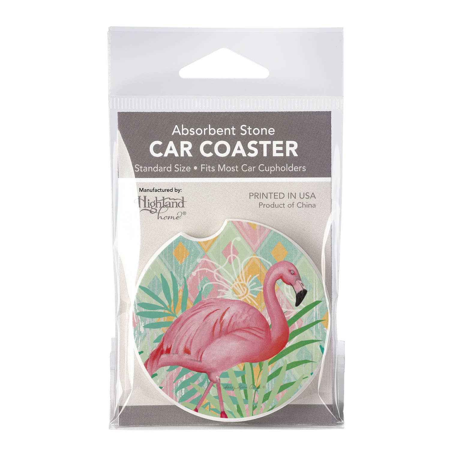 CounterArt/Highland Home/Thirstystone - Wholesale Car Coaster - Unisex - Diamond Flamingo Absorbent Stone Car Coaster 1 Pk7