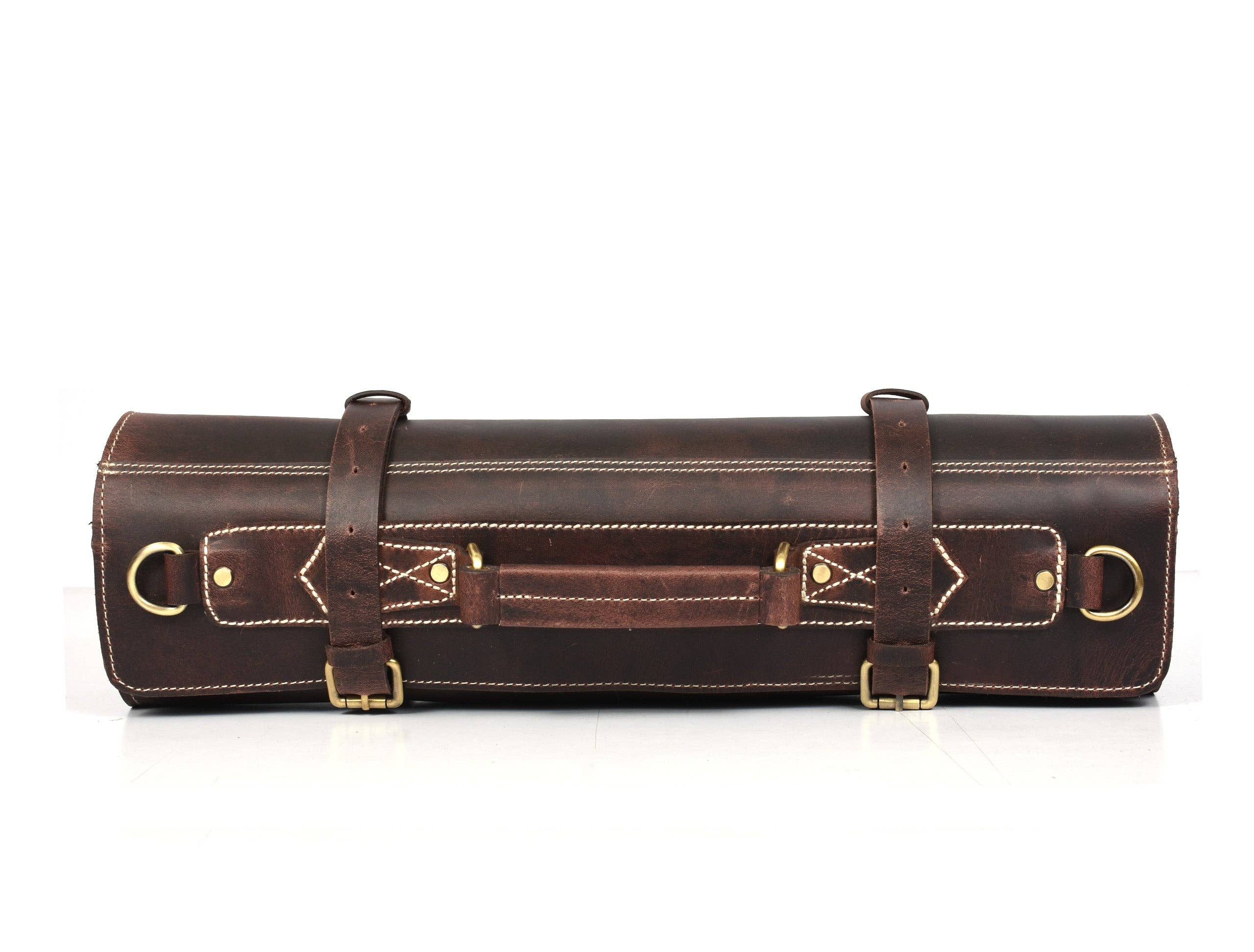 TLG Canada - Wholesale Knife Storage - Arizona Leather Knife Roll 10 Slot Walnut Brown2
