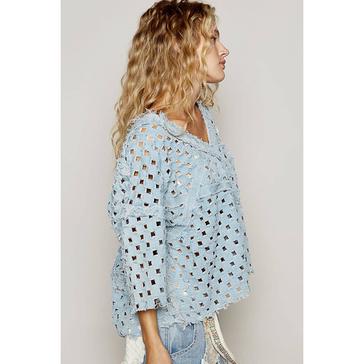 Pol Clothing - Vente Haut en maille – femme - Haut vintage délavé à manches courtes et poche avant10