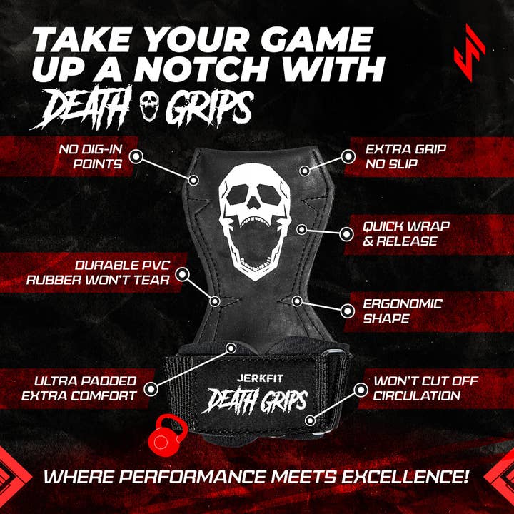 JerkFit – Engroshandel Fitnessudstyr – Death Grips Premium tunge løftestropper