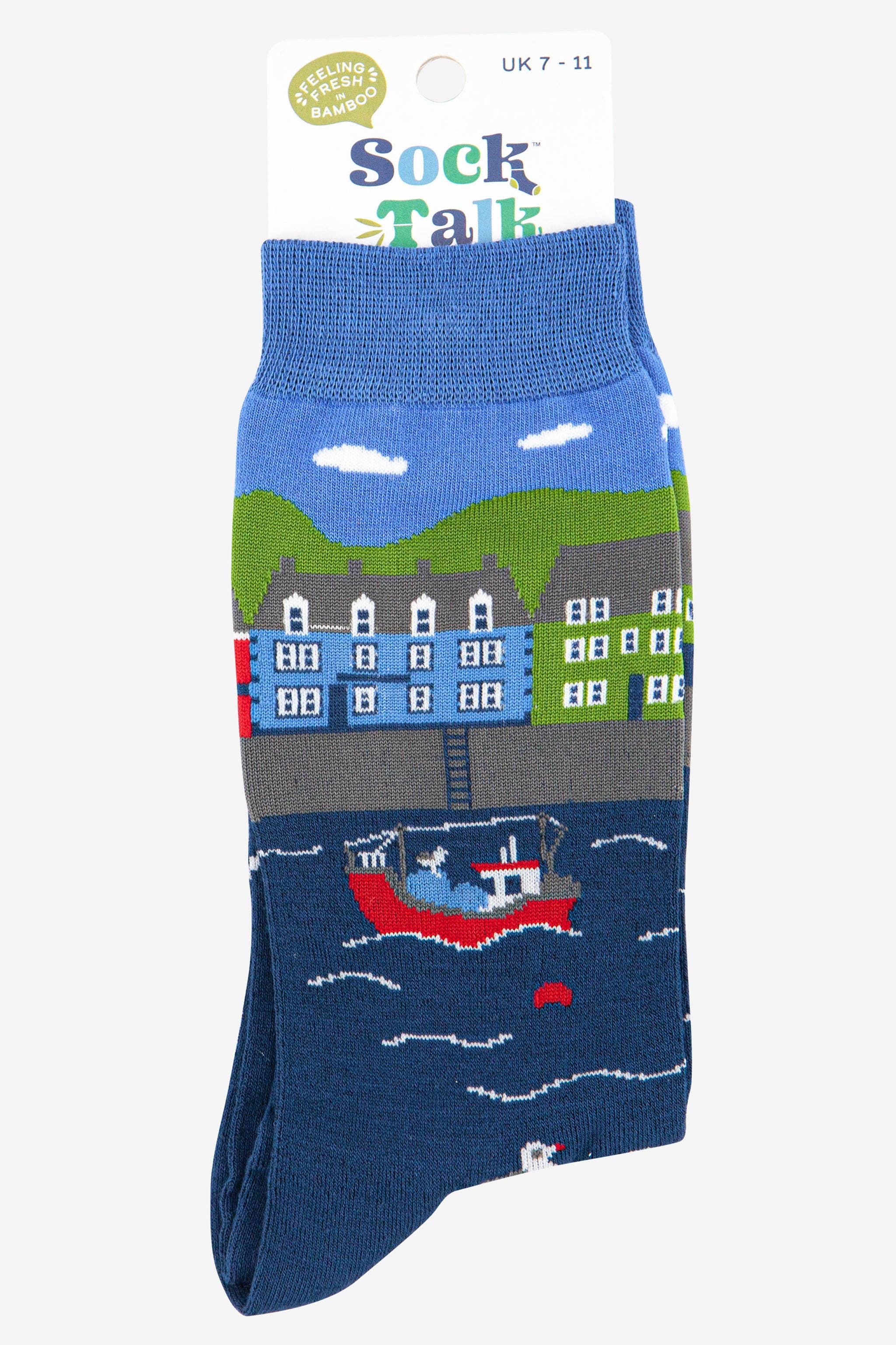 Sock Talk – wholesale Socks – Men's – Men's Fishing Village Scene Bamboo Socks3