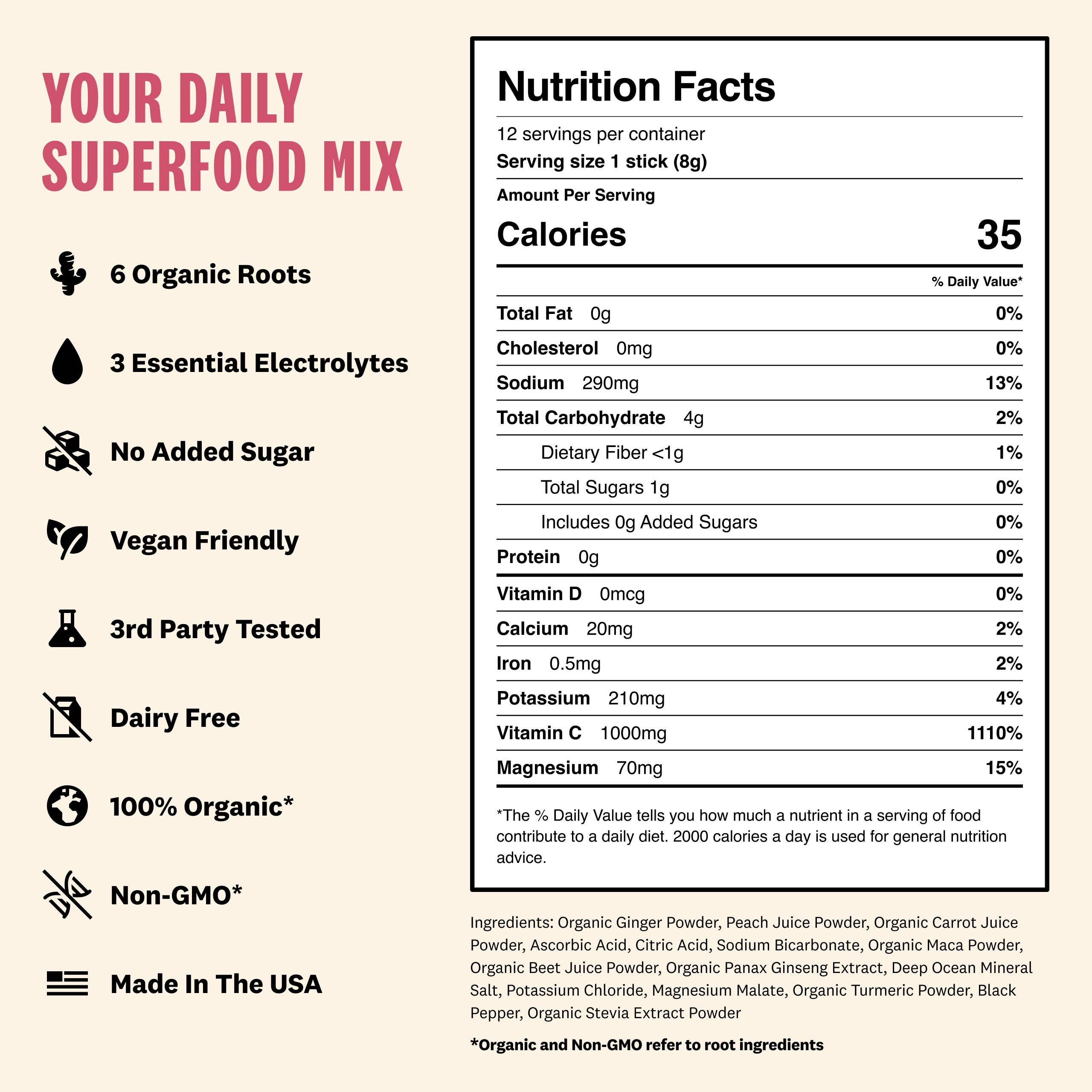 Superoot - Wholesale Powdered Health Drink - Immunity & Hydration Superfood Mix - Peach | 12 count1