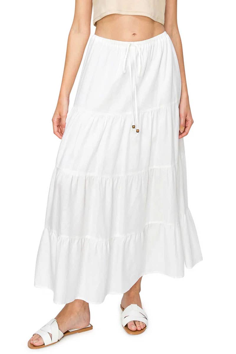 Cali1850 - Wholesale Skirt - Women's - CALI1850 FLOWY TIERED MAXI LINEN SKIRT / 52454JLN6524