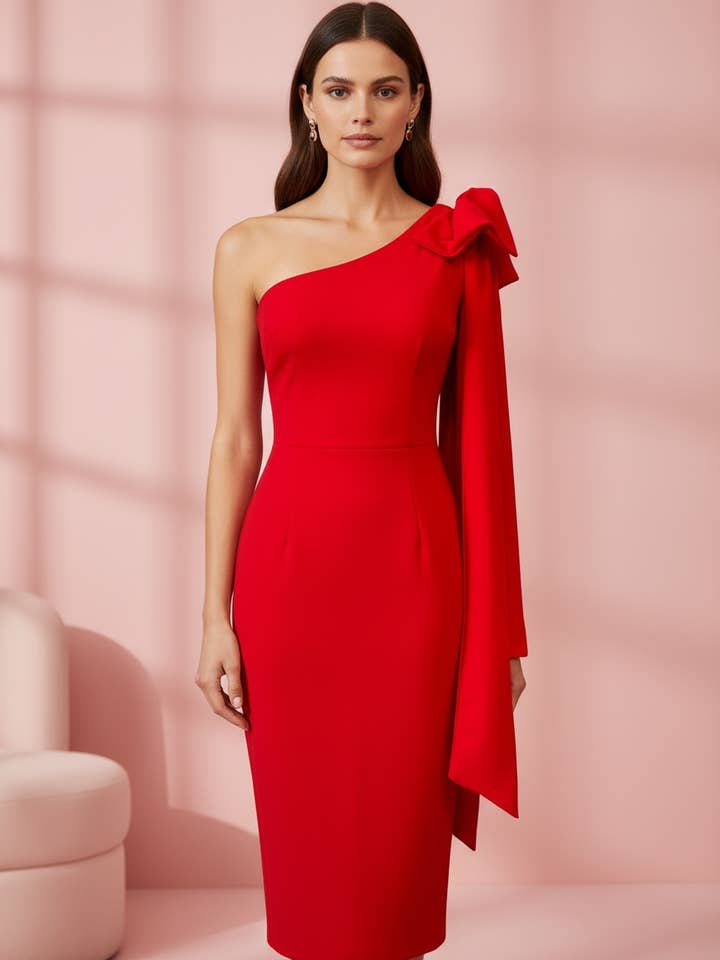 KORTE RODE JURK 23118 voor wholesale door EMMA WU DESIGN