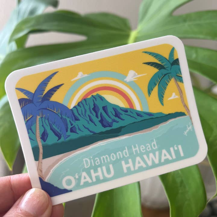 Island Stickers & More / Yuriko J. Design - Venta al por mayor Pegatina - Adhesivo con forma de cabeza de diamante de Oahu, serie Hawaii Island