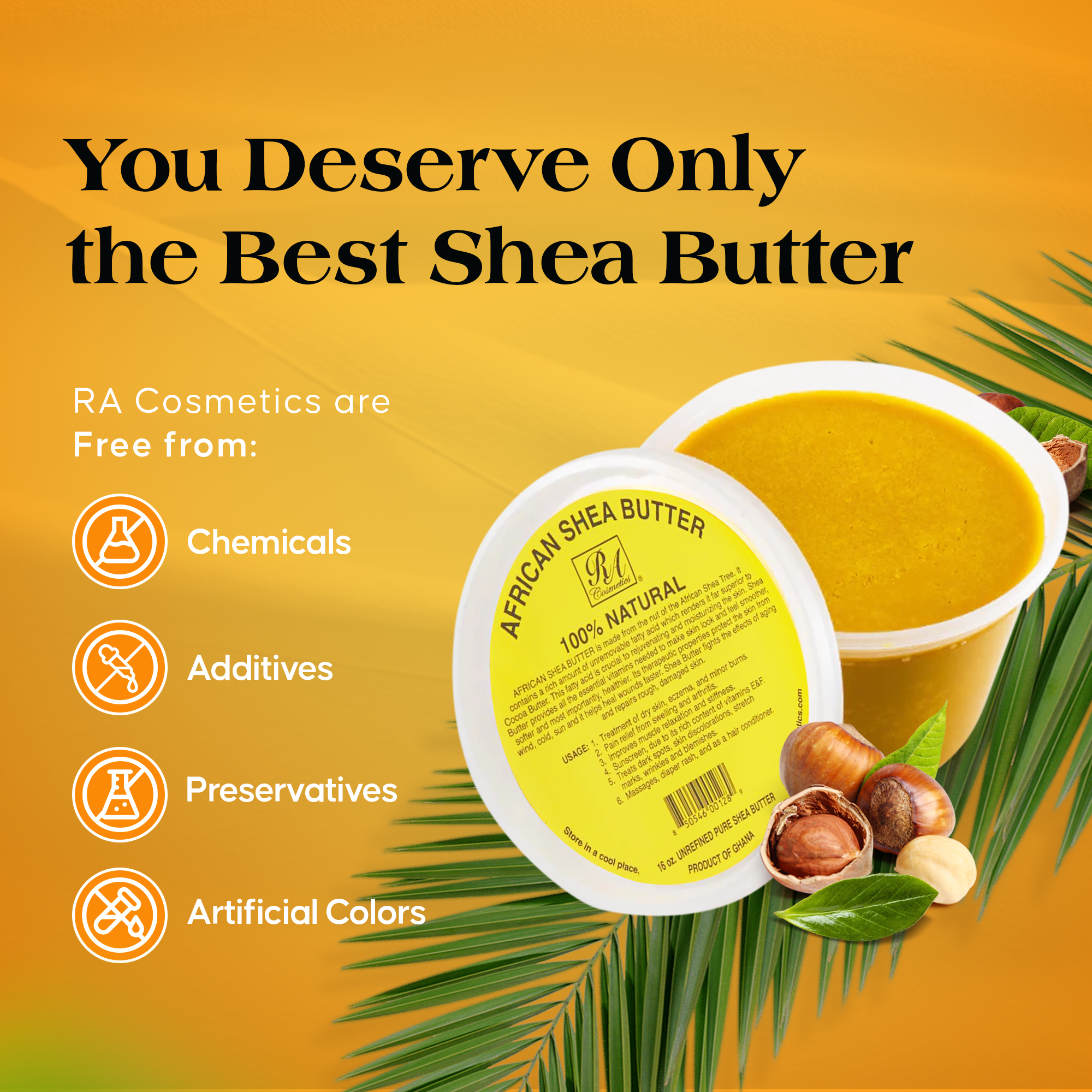 RA Cosmetics - Wholesale Body Balm/Butter - 100% African Shea Butter, Yellow Solid - 16oz7