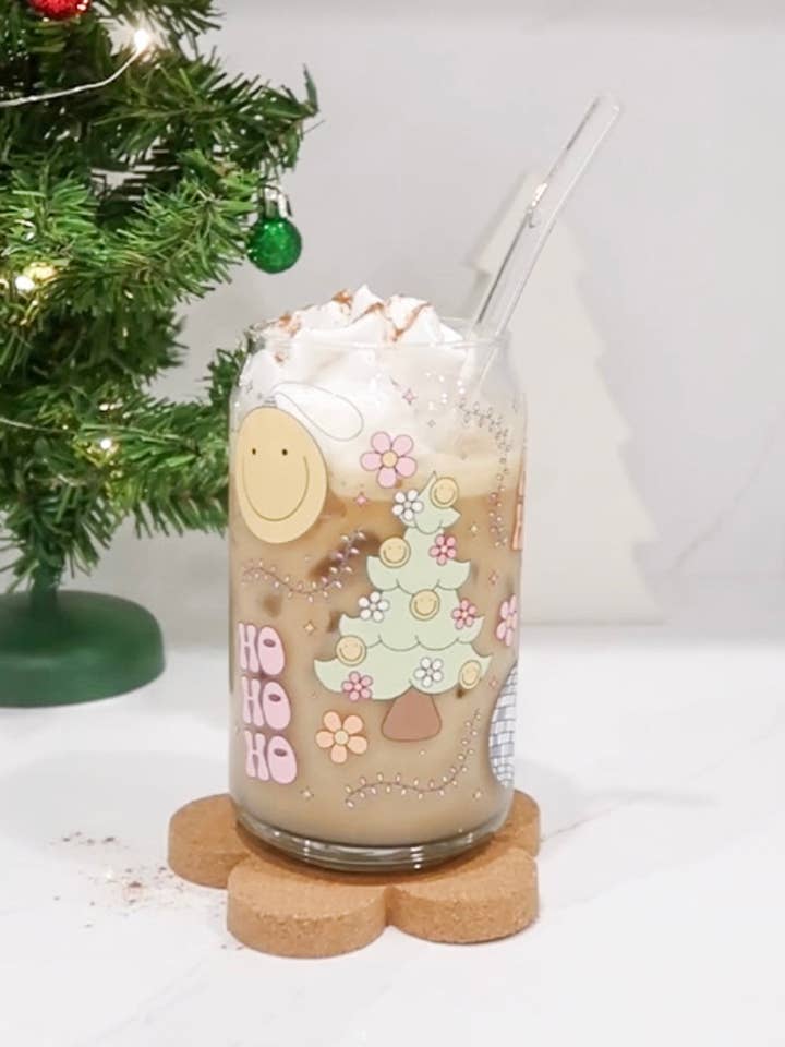 Girly Holiday Beer Can Glass for wholesale by Ivory Honey Designs