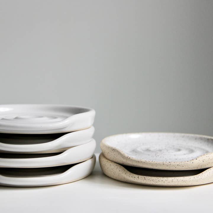 Whimsy By Wyeth - Wholesale Spoon Rest - Handmade Exposed Clay Ceramic Spoon Rest - Speckled White