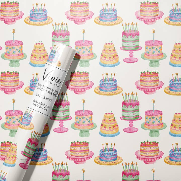 Vivie and Ash - Wholesale Wrapping Paper Roll - Watercolor Cakes Wrapping Paper Roll