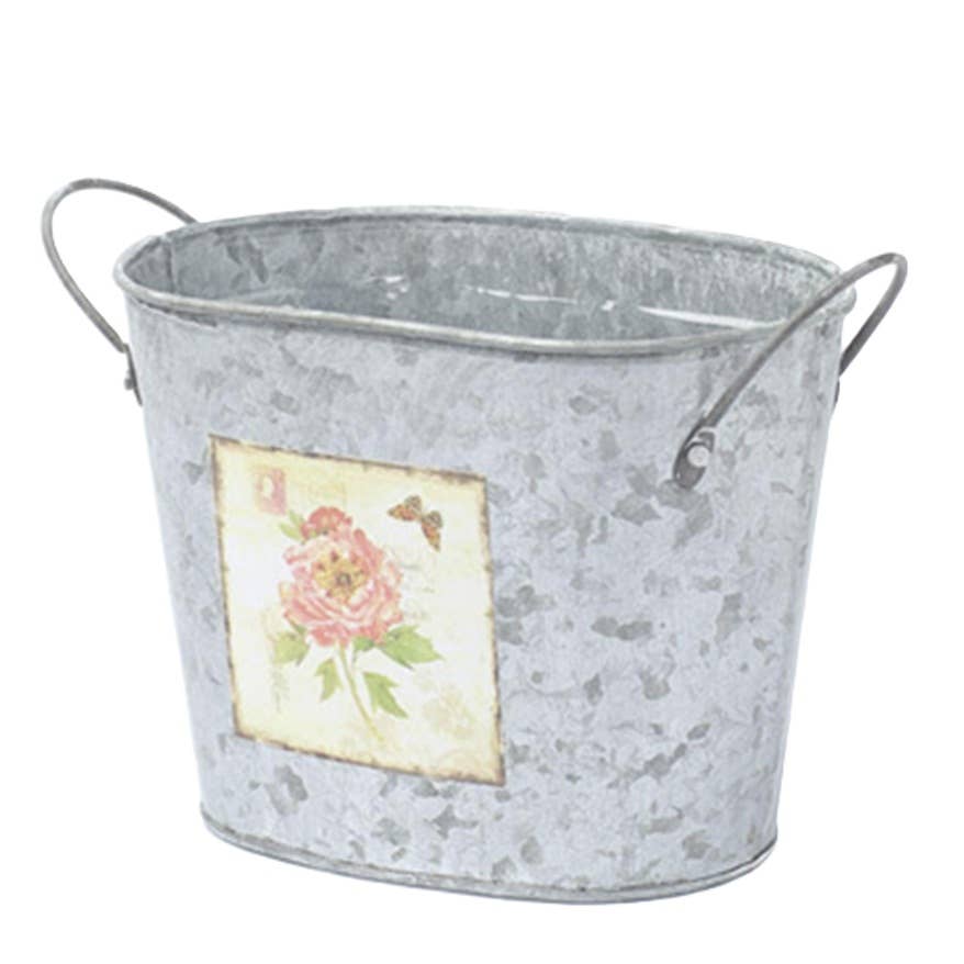 Factory Direct Craft – wholesale Spannar och hinkar – Oval blomkruka i galvaniserad metall, 15 x 12,5 cm3