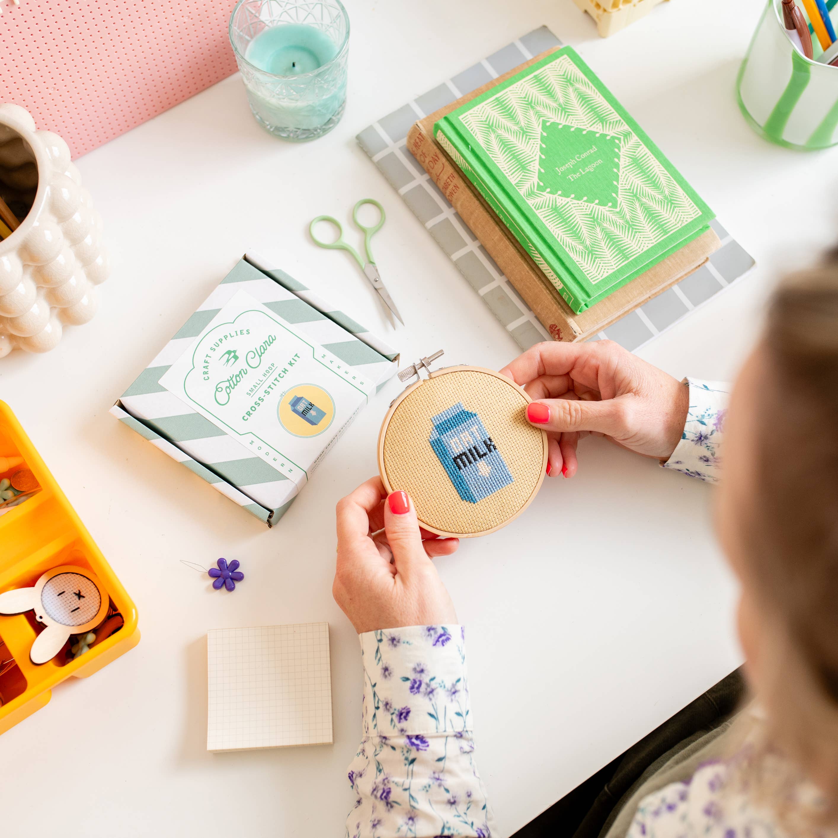 Cotton Clara Craft Kits & Supplies – wholesale DIY craft kit – Oat Milk Cross Stitch Kit4