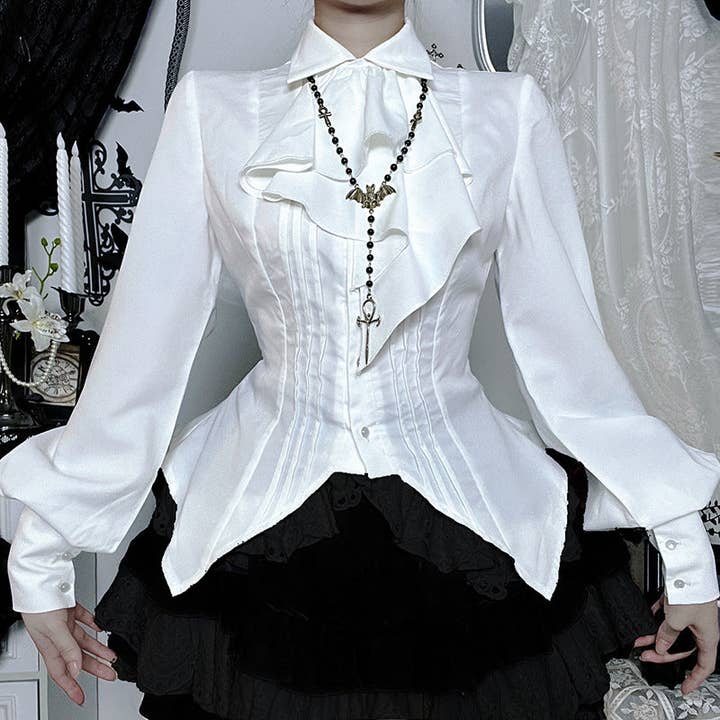 SALINA TRADING INC – Engroshandel Skjorte med buttondown – til kvinder – Gotisk lanterneærmebluse stilfuld afslappet top