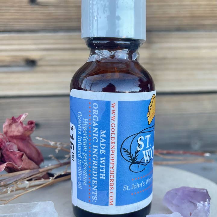 Golden Poppy Herbal Apothecary - Vente Huile pour le bain/corps - Saint (St.) Huile d'olive infusée à la fleur de millepertuis, biologique, bouteille de 1 oz5