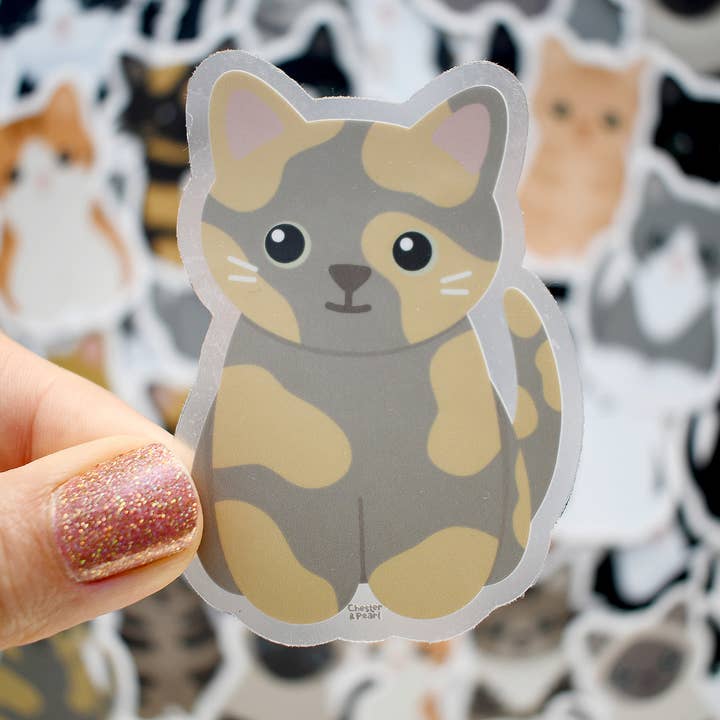 Looks Like My Cat! Dilute tortoiseshell cat sticker for wholesale by Chester and Pearl