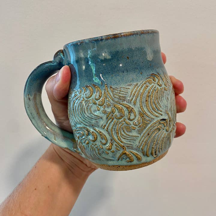 AMG Pottery - Wholesale Coffee mug - Waves Mug - Handmade Pottery - Beach Mug1
