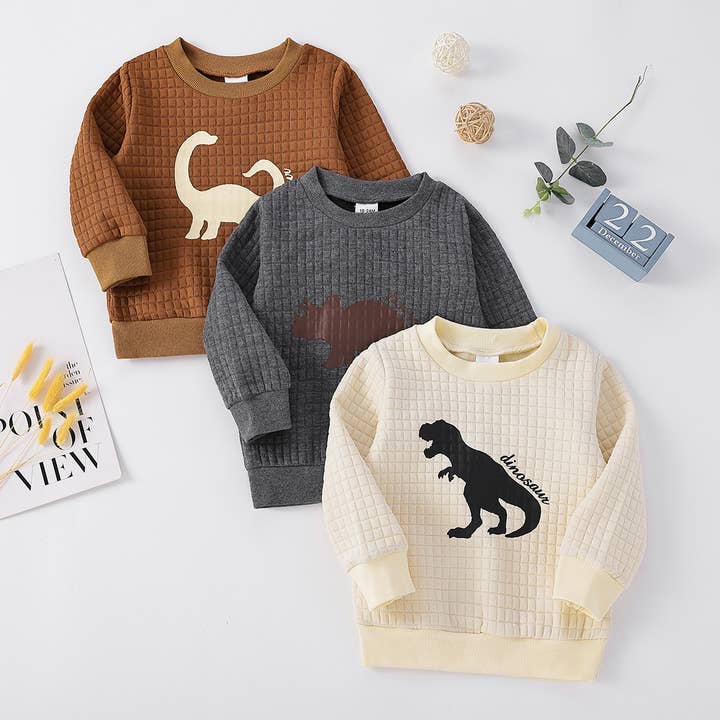 PatPat - Wholesale Sweatshirt - Kids - Toddler Boy Dinosaur Textured Pullover Sweatshirt