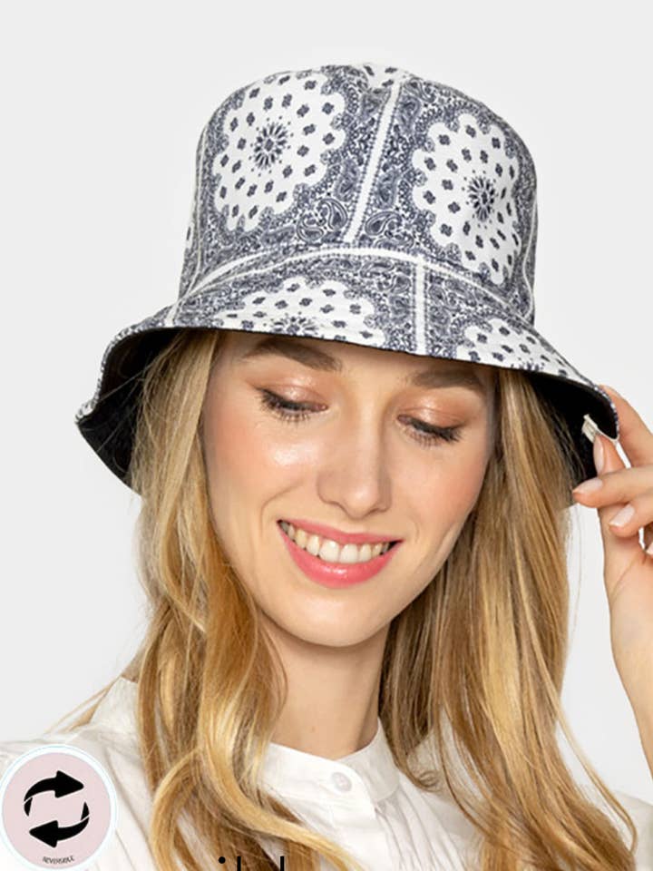 Sombrero de pescador floral reversible B & W para venta al por mayor de Embellish Your Life