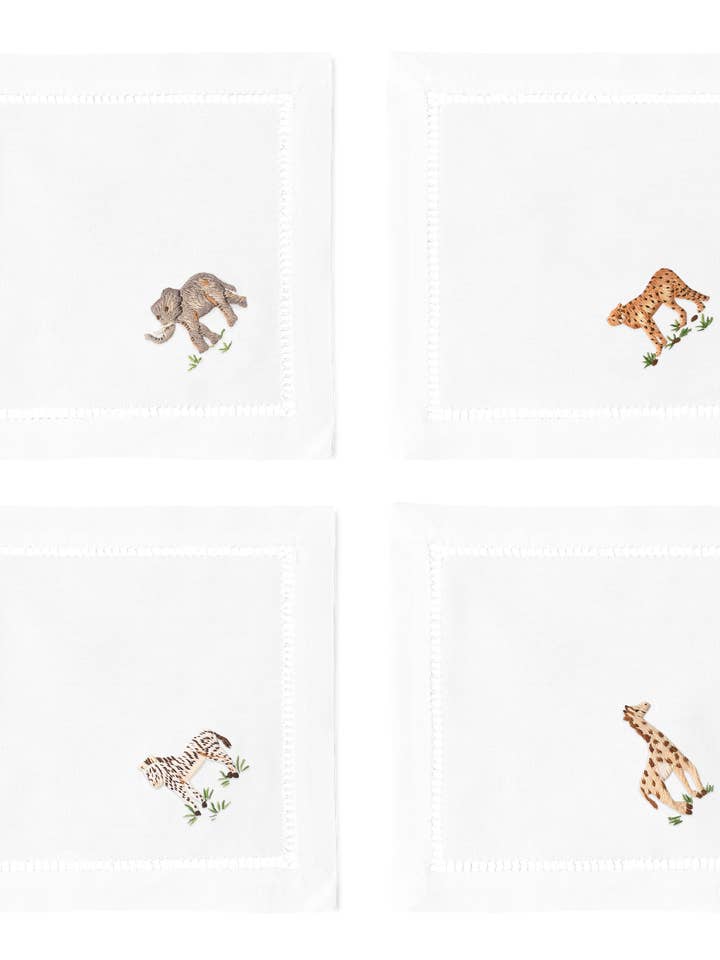 Guardanapos de coquetel de animais africanos | Conjunto misto de 4 por atacado de Henry Handwork