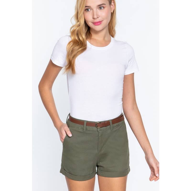 Paperdoll - Wholesale Shorts - Women's - COTTON-SPAN TWILL BELTED SHORT PANTS 13