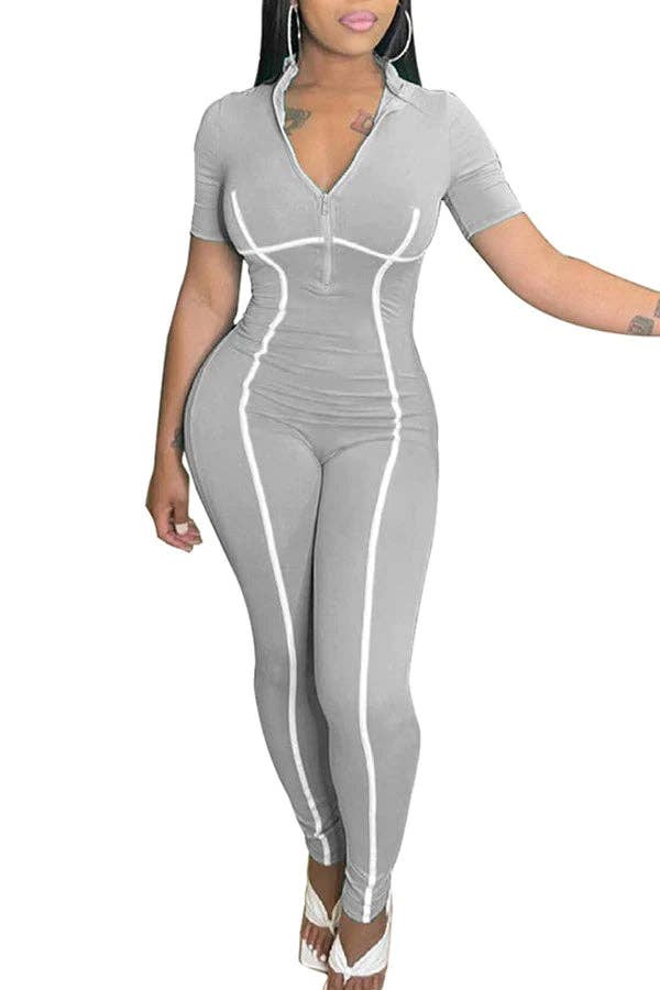 MB Fashion Wholesale - Wholesale Jumpsuit - Women's - MB FASHION STRIPED ZIPPER JUMPSUITS 5045R8