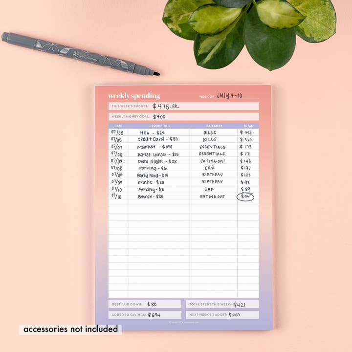 Erin Condren Design - Wholesale Notepad - Budget Tracker Notepad - 50 sheets