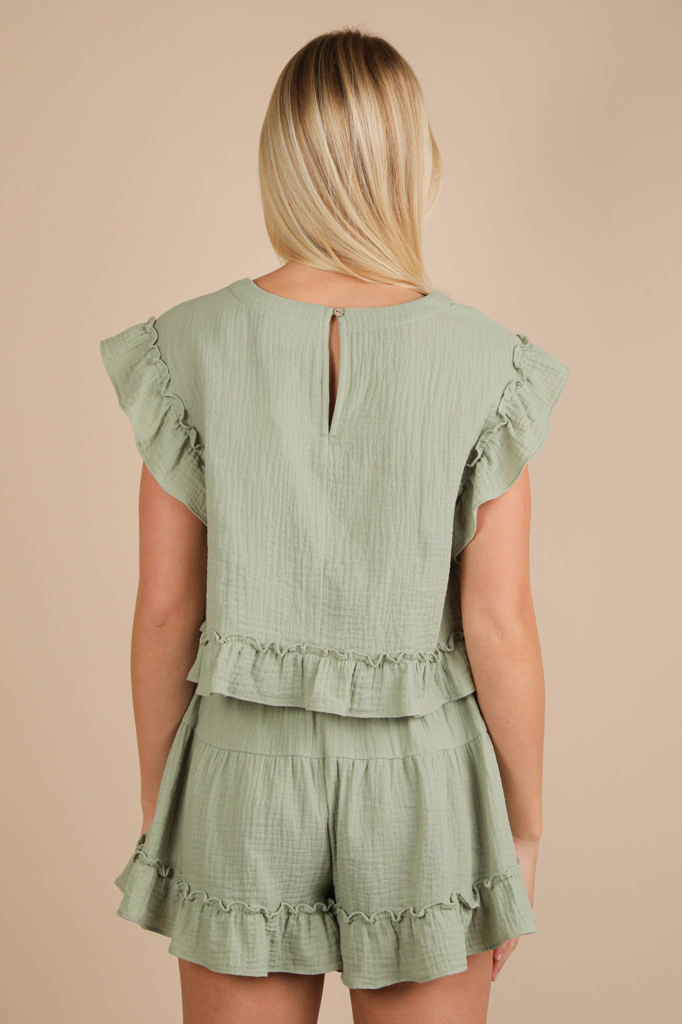 VERY J - Wholesale Top & Short Set (NOT Loungewear) - Women's - NT12150SET-Ruffled Solid Woven Top & Shorts Set10