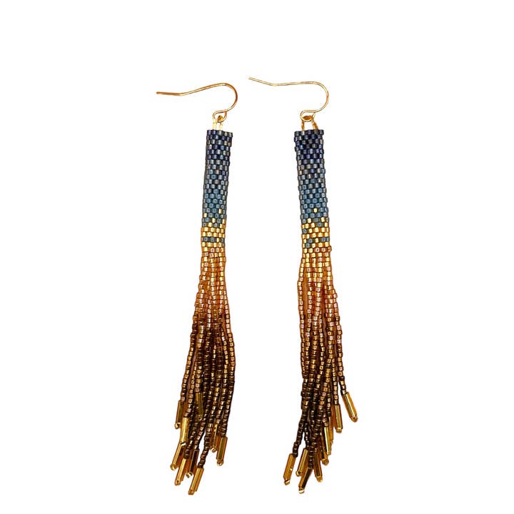 Mayana Designs Co - Wholesale Tassel Earrings - Beaded Handwoven Ombre Tassel Earrings (Indigo)0