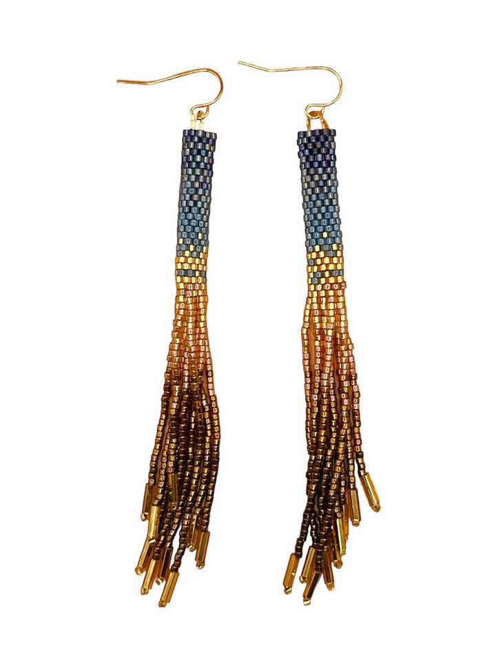 Beaded Handwoven Ombre Tassel Earrings (Indigo) for wholesale by Mayana Designs Co