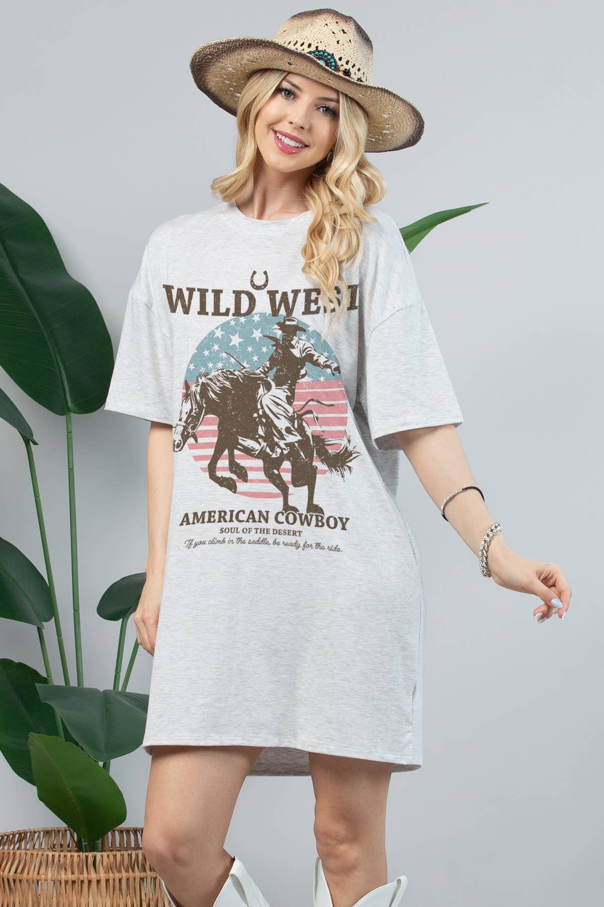 Grey AV1202-5660-Wild West America Cowboy Print T Shirt Dress for wholesale on Faire